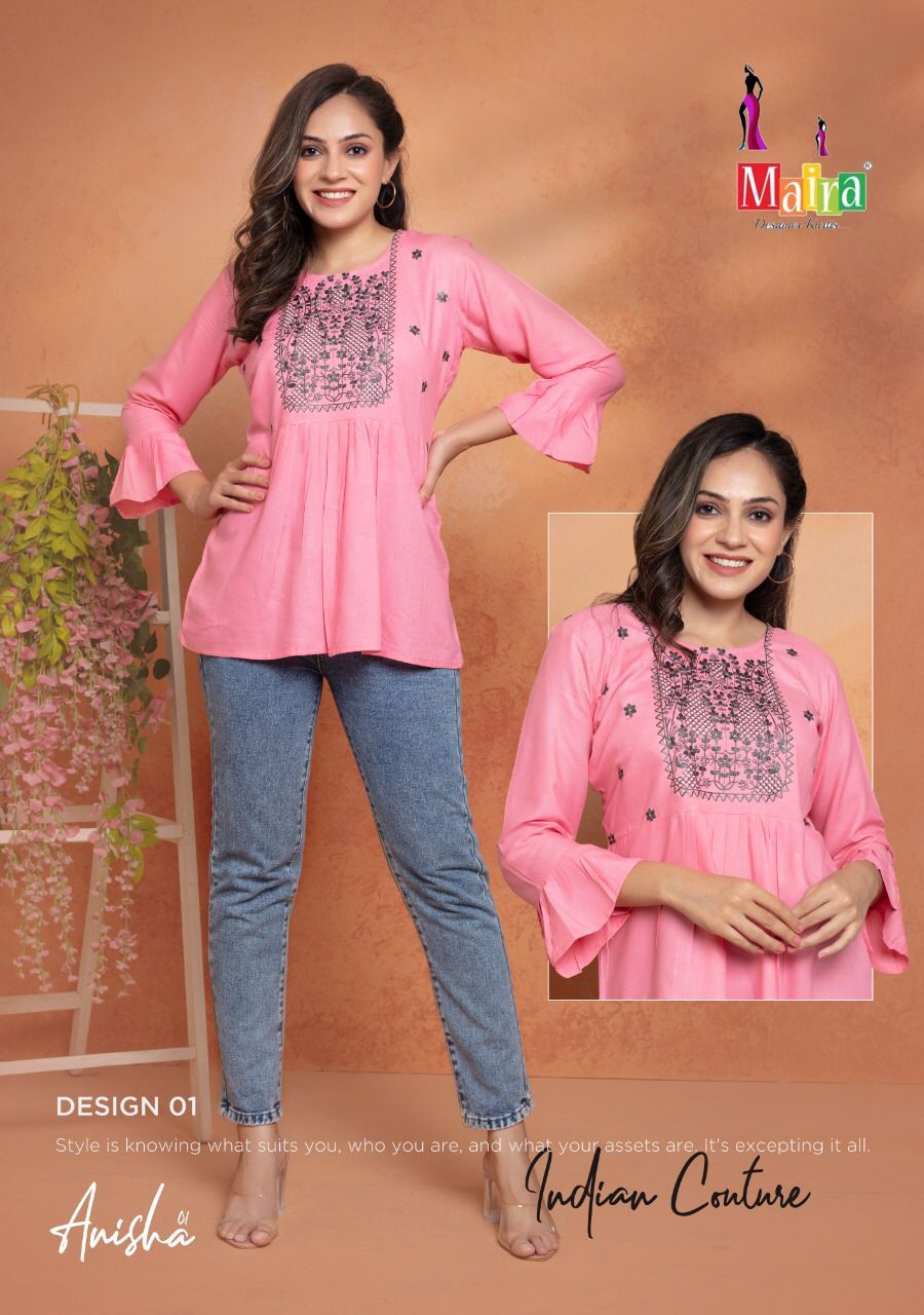 Maira Anisha 1 Rayon Latest Designer Fancy Wear Short Top Collection